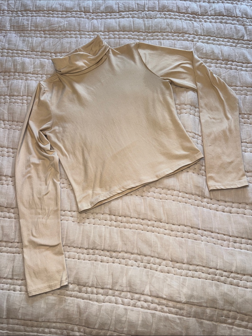 Long-Sleeve Mock Neck Top in Light Beige